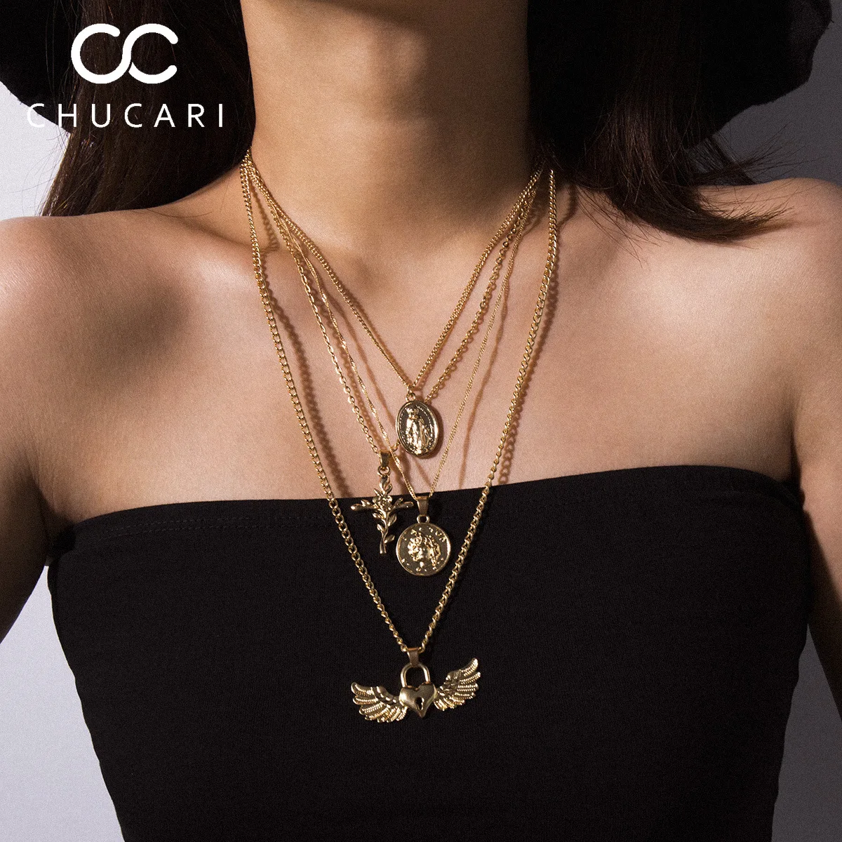 

Многослойные ожерелья CHUCARI с крестом для женщин, Очаровательные золотые Чокеры с монетами, Женский ошейник в стиле панк, украшения для вечер...