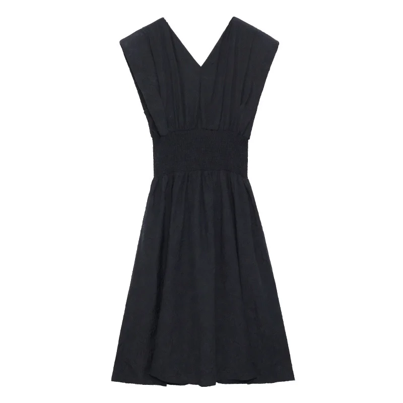 

XITAO Black Dress Fashion New Women Pullover Sleeveless 2021 Summer Minority Elegant Pleated Goddess Fan Casual Dress WMD1403