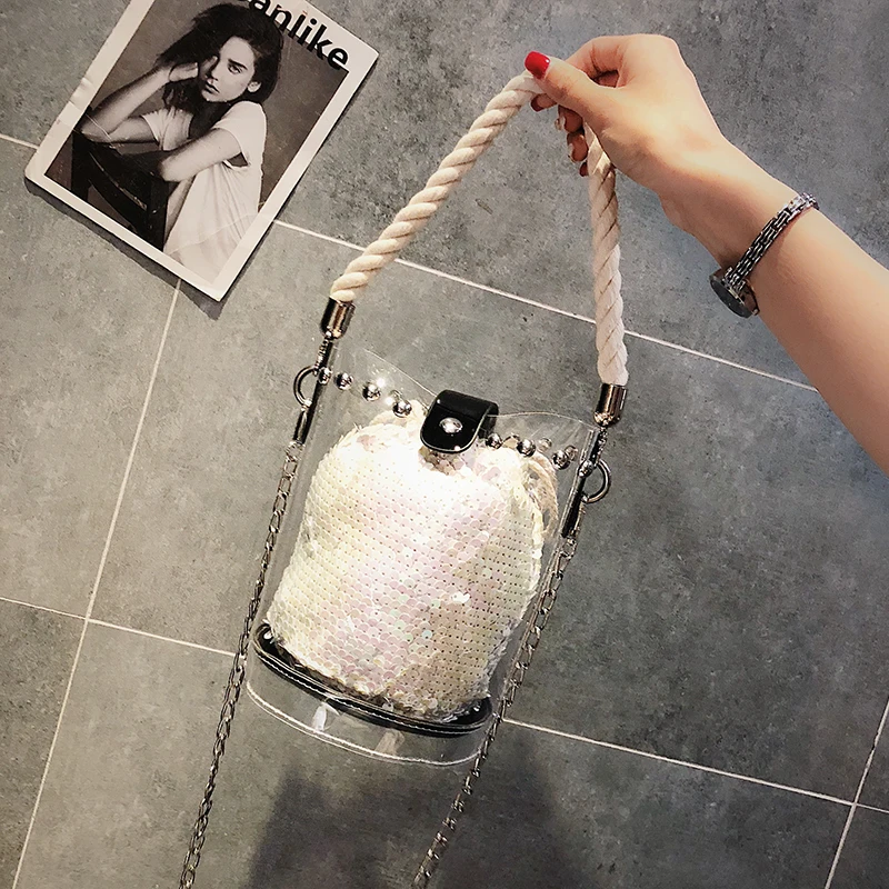 Новинка 2021 модная Прозрачная женская сумочка с блестками и заклепками сумка на