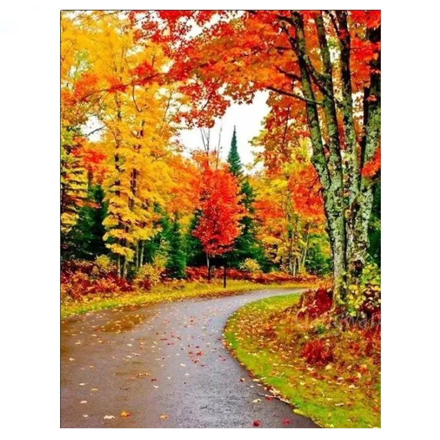 5D алмазная вышивка крестиком Осеннее дерево желтый красный пейзаж DIY квадратная