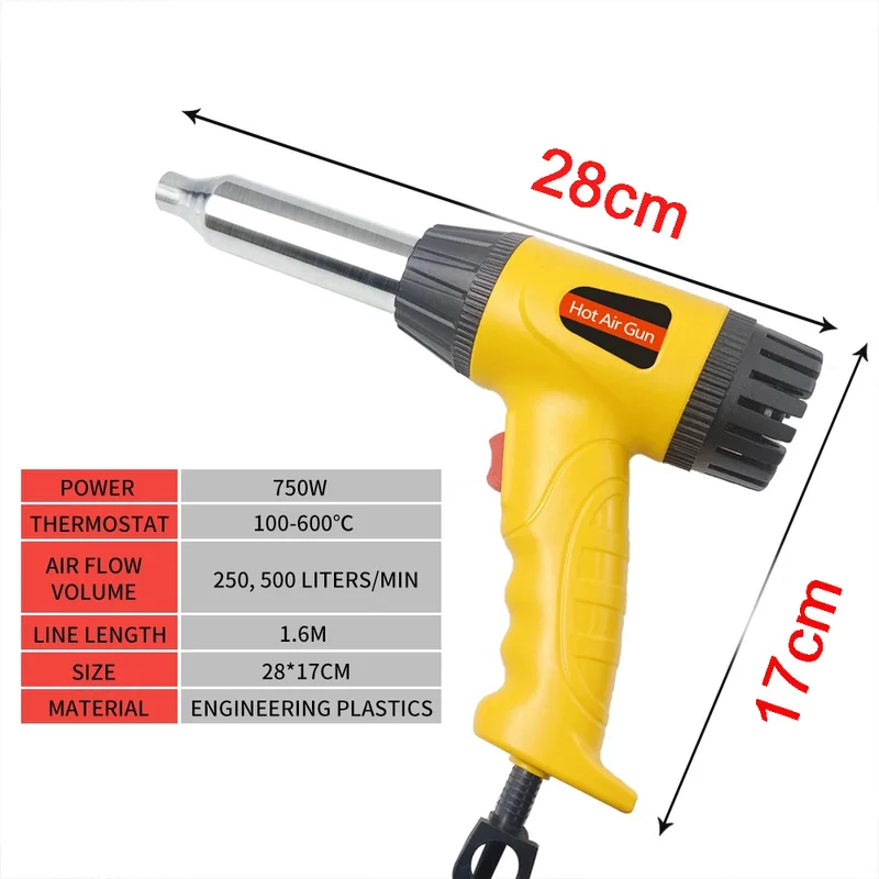 

Electric Hot Air Gun Heat Gun 750W Welding Gun Temperature Adjustable Auto Plastic Pipe Melting Welding Repair Power Tool