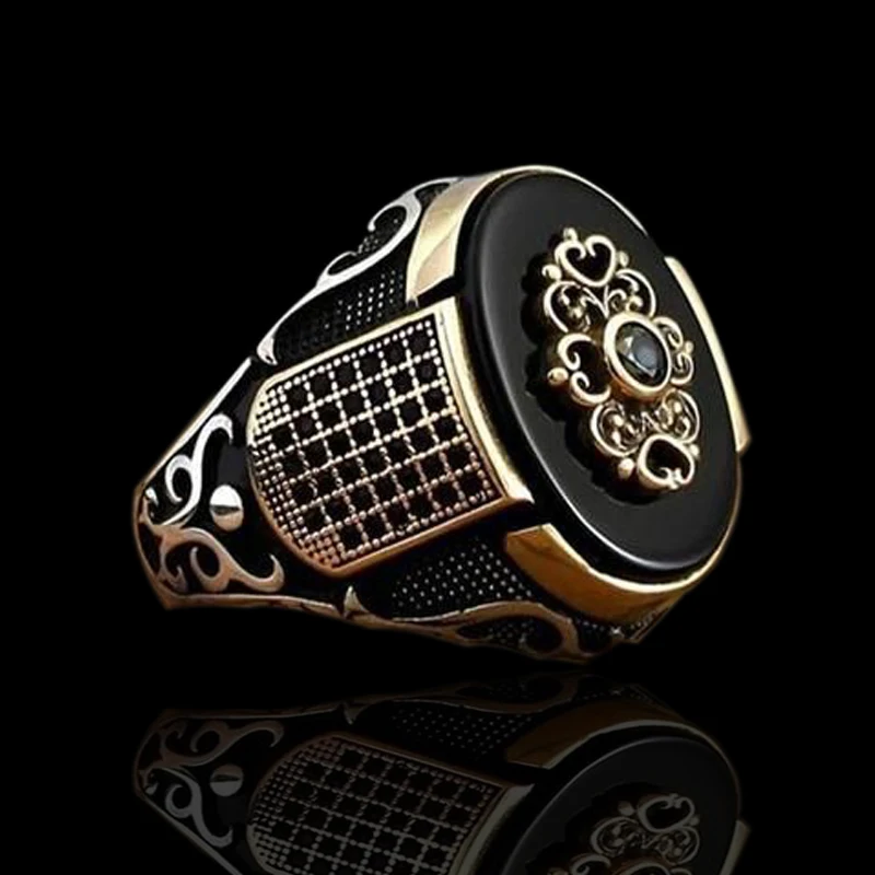

Punk Handmade Black Enamel Zircon Finger Rings For Men Valentine's Day Gifts Fashion Vintage Pattern Men Rings