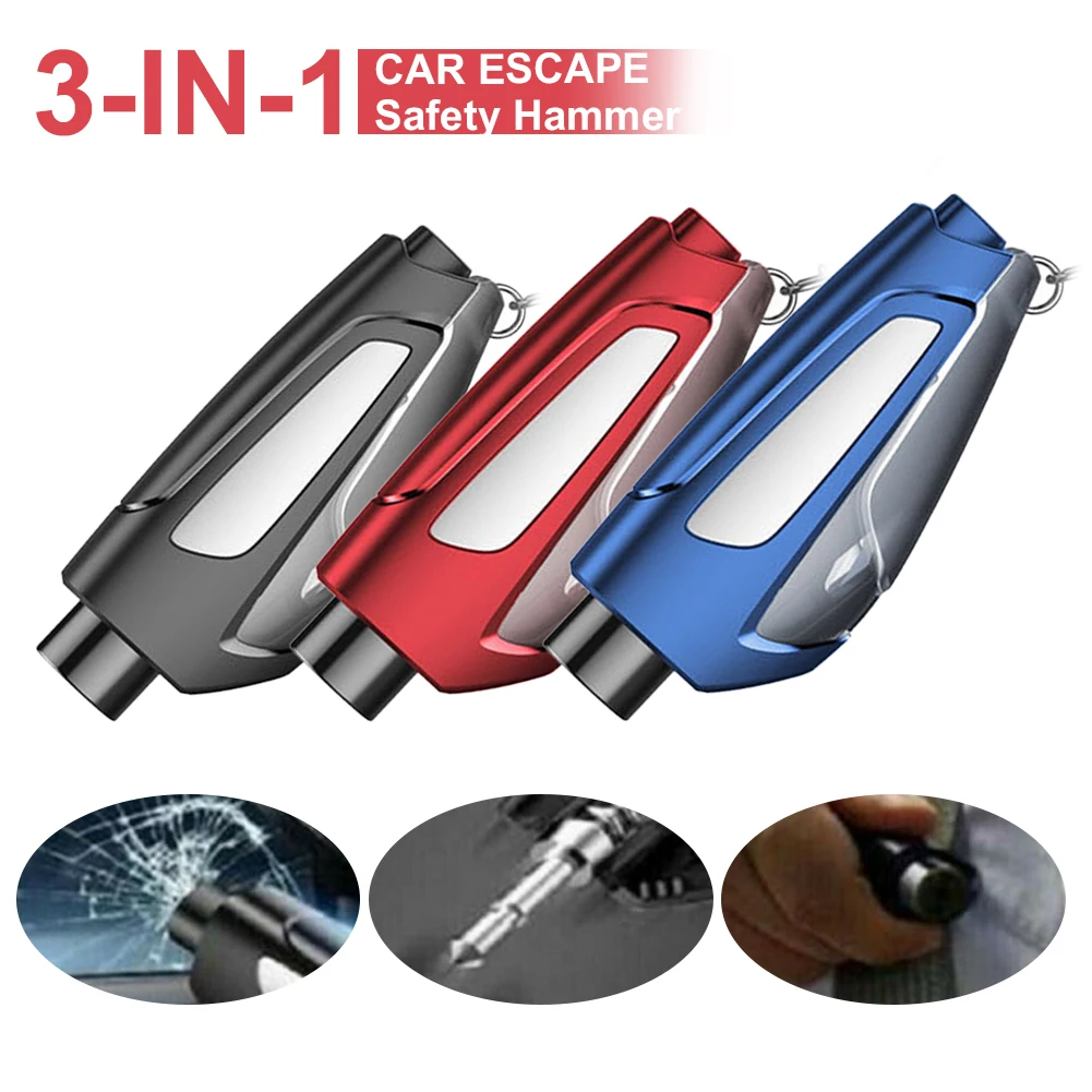 

Car Safety Hammer Emergency 3 In 1 Car Window Breaker Seat Belt Cutter with Keyring Life-Saving Escape Hammer Emergency Tool