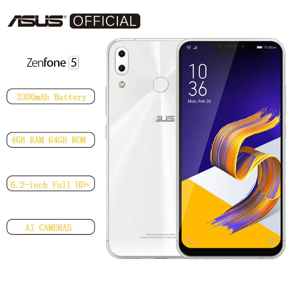 ASUS Zenfone 5 ZE620KL 6," 19:9 FHD+ 2246*1080 экран Android 8,0 мобильный телефон 4 Гб 64 Гб NFC