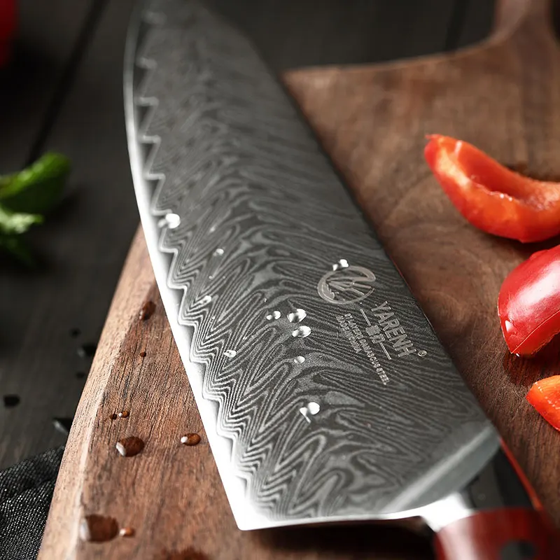 YARENH, 8 дюймов, кухонные ножи, 67 слоев, дамасский нож шеф-повара, профессиональный нож для приготовления мяса, овощей, японский нож, палисандр, ручка