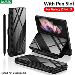 For Samsung Galaxy Z Fold 3 5G Case with S Pen Slot Flip Leather Glass Holder Cover Capa For Galaxy Z Fold 3 Case (No S Pen)