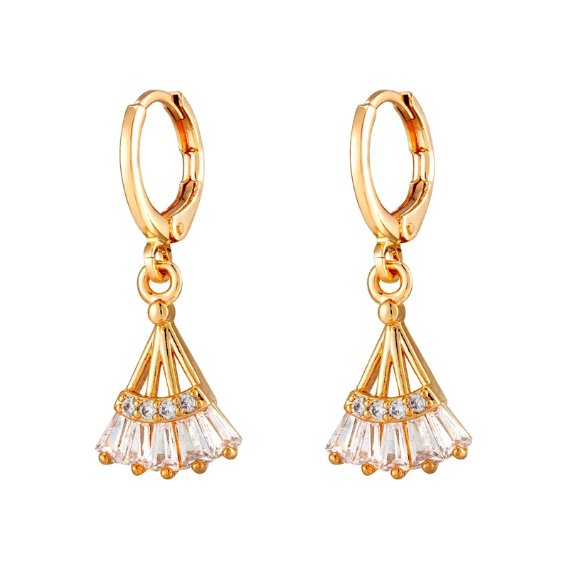 

Sector Pendant Dangle Earrings for Women White Crystal Earrings Rhodium Plated Hoops with Sector Pendant Ear Piercing Jewelry