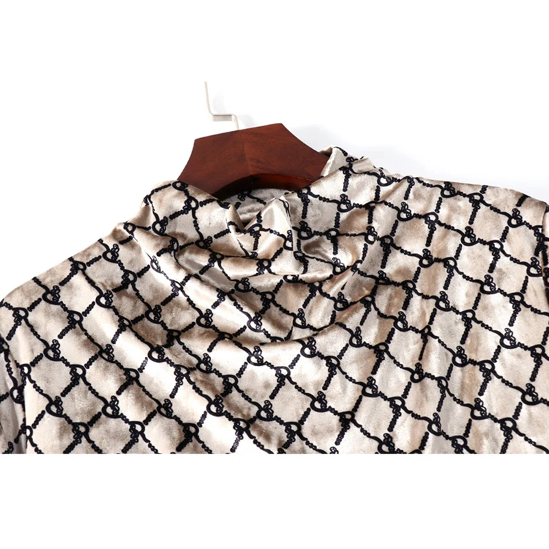 

Streetwear Argyle Velvet Blouse Women Half Turtleneck Long Sleeve Shirts Women Plus Size Blouses Tops blusas mujer