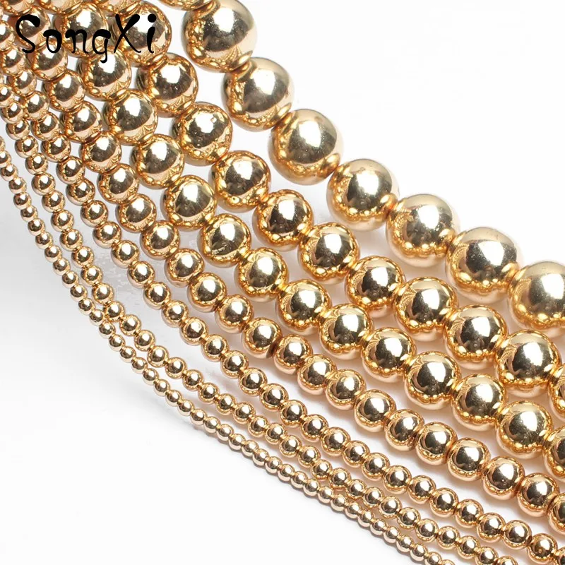 Natural Stone Beads Gold Hematite 4/6/8/10MM Round Loose Spacer For Jewelry Making Diy Bracelet Necklace Wholesale 15 Inch | Украшения и