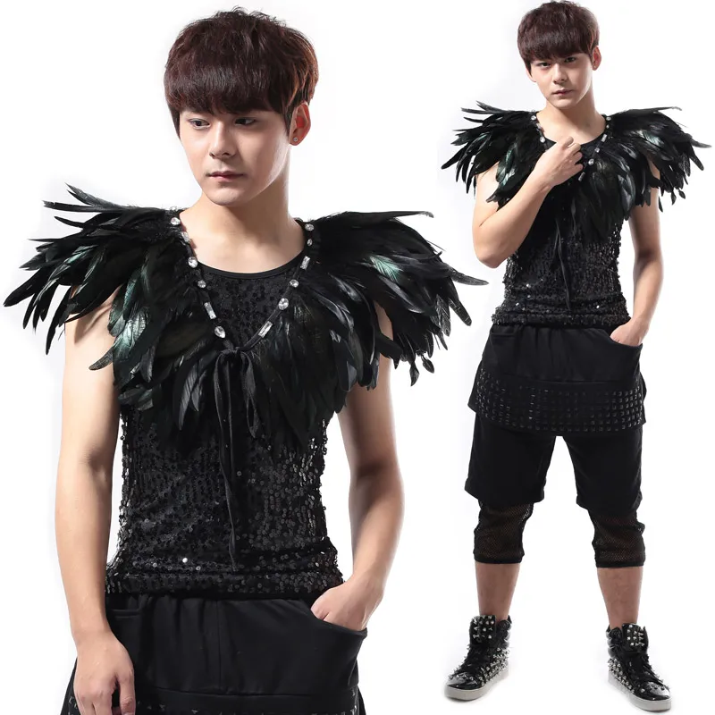 New Stage Costume NightClub Men Feather Shoulder Rave Clothes GoGo Dance For Singers BL2181 |