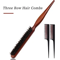 teasing hair brush and conditioning comb set salon nylon boar bristles brush rat tail comb for back brush to slip off hair