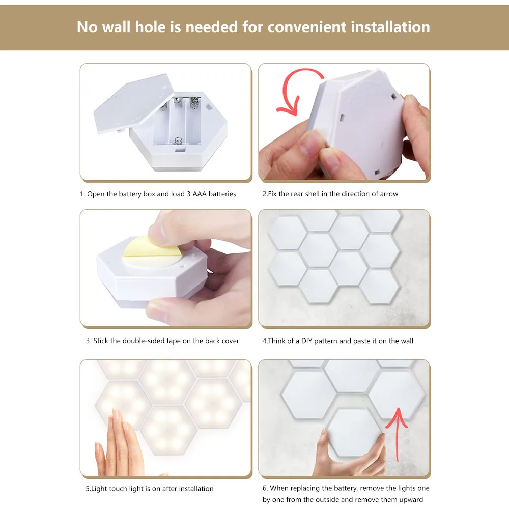 

6Pcs Remote Control Honeycomb Modular Assembly Helios Touch Wall Lamp RGB Quantum Lamp LED Magnetic Wall Light Bedroom Lamp
