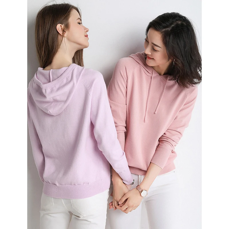 Женский вязаный пуловер с капюшоном шерстяной свитер ярких цветов джемпер для