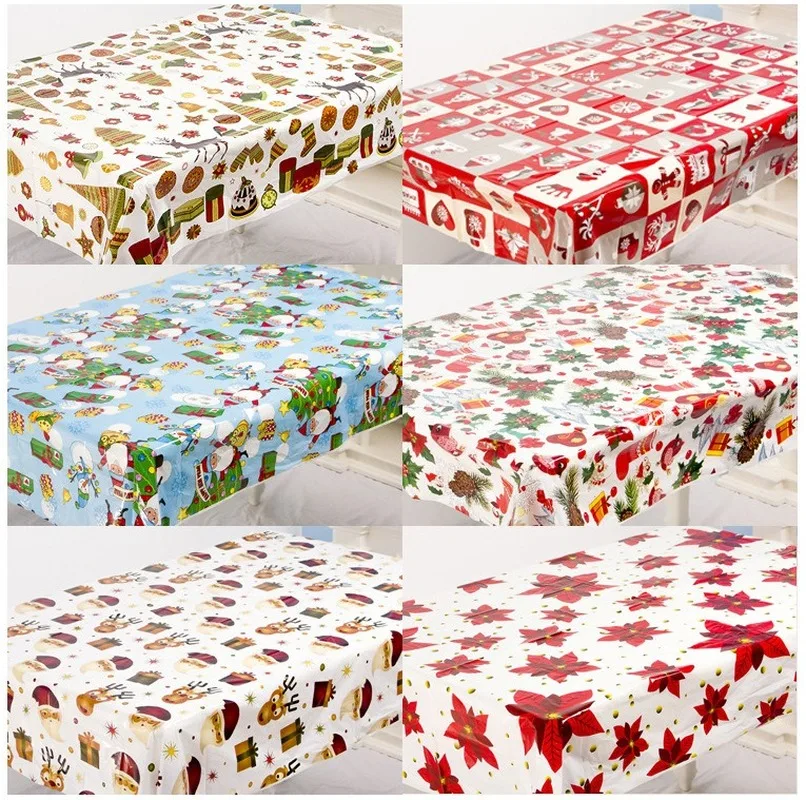 

110x80cm PVC Table Decorations For Home 2020 Christmas Tablecloth Ornament Christmas DIY Decor Disposable tablecloth Xmas Decor