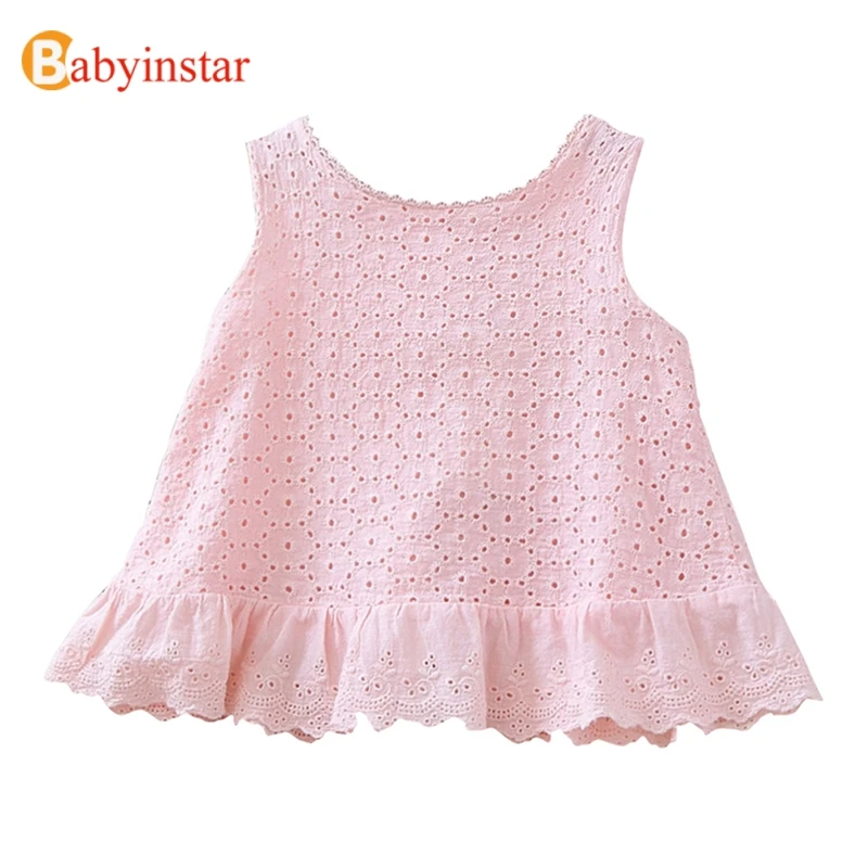 Babyinsyar/кружевная блузка для девочек; одежда для детей; топы для девочек; блузка с открытыми плечами; детский пуловер для девочек; топы без рукавов; лето г