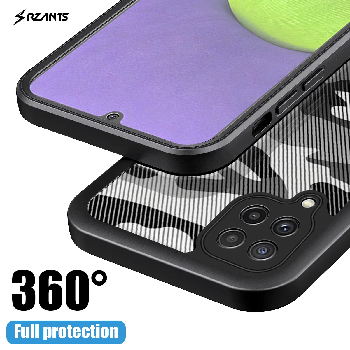 Rzants For Samsung Galaxy A22 M32 4G 5G Case [360 Full Body] Camouflage Clear Cover WITHOUT Built in Screen Protector Casing