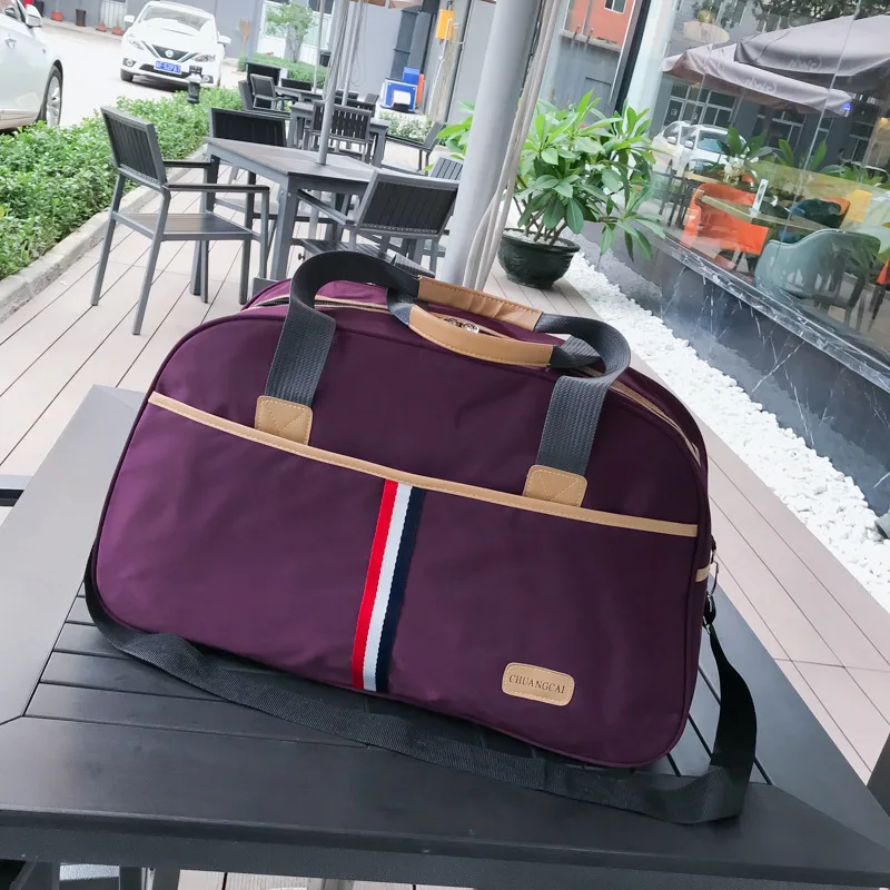 

Fashion Stitching Nylon Travel Bags Business Zipper Striped Travel Duffle Bag Women Gym Luggage Bag