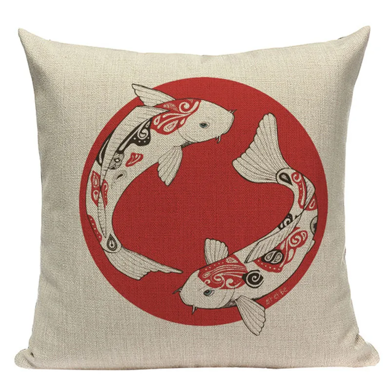 Наволочка из хлопка и льна с принтом морских животных рыбок 18x18 дюймов|Наволочки|