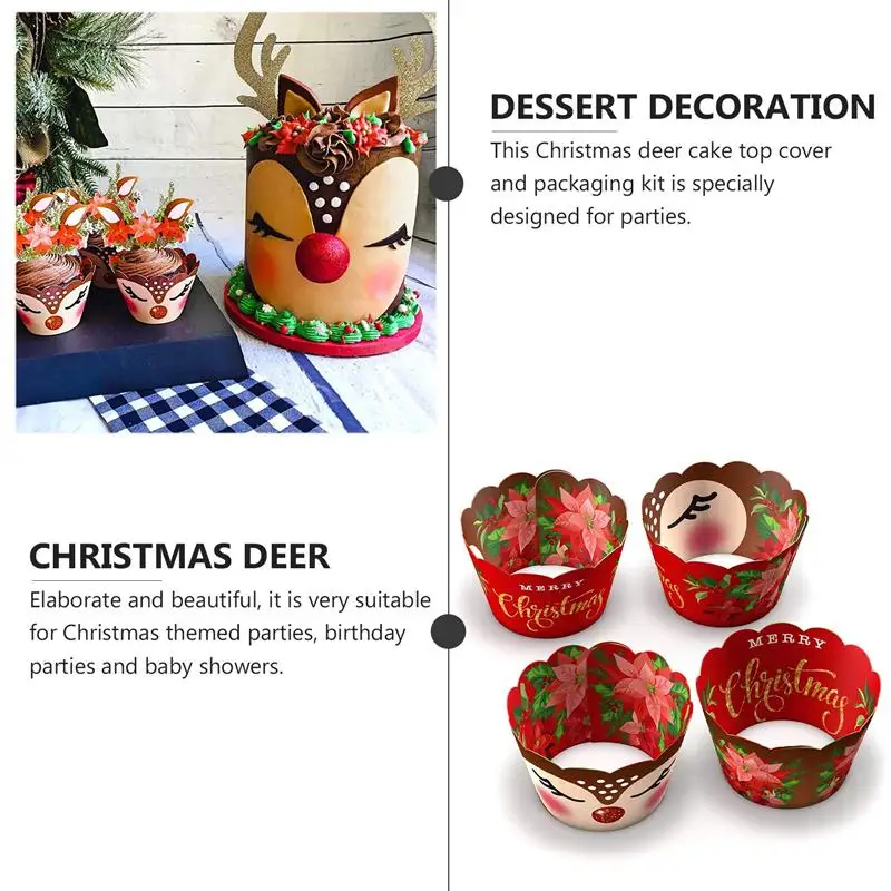 24 комплекта с рождественскими оленями украшение торта бумажные Формы для кексов