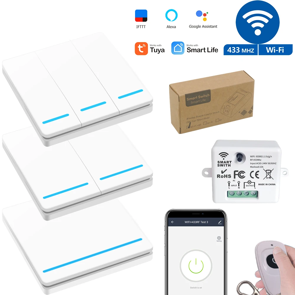 

Mini Wifi Smart Switch Wireless Relay Module AC 85-240V 10A 433mhz APP Voice Remote Control Compatible Socket Alexa Google Home