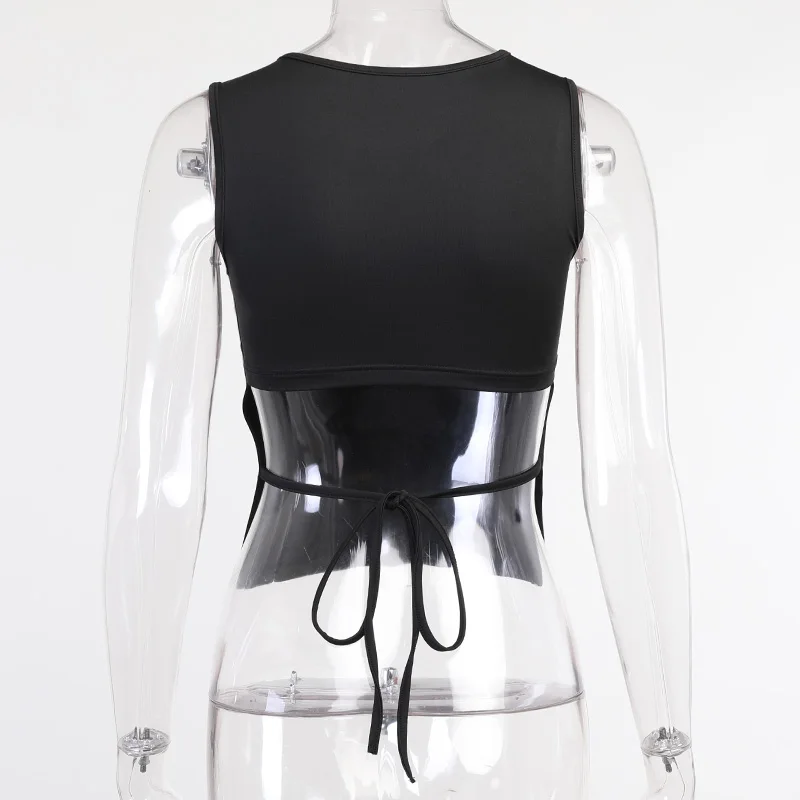 

Tied Backless Slim Solid Sleeveless Crop Top 2021 Summer Sexy Skinny Simple Trim Outfits Mock Neck Basics Tank Top