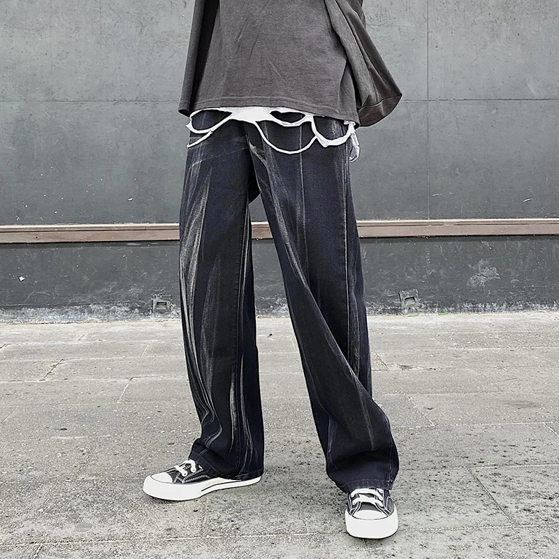 

Джинсы мужские прямые с поясом на резинке, классические брюки из денима, Свободные повседневные штаны, черные, весна-лето