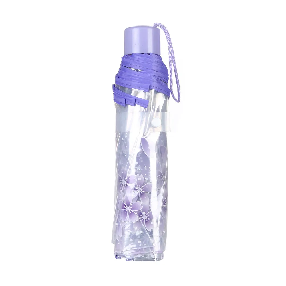

Transparent Clear Umbrella Handle Windproof 3 Fold Umbrella Cherry Blossom Mushroom Apollo Sakura women Girl's Umbrella