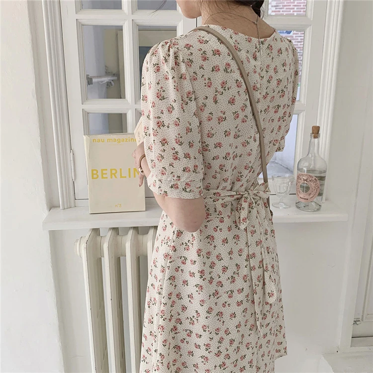 Новинка лета 2021 женские платья с цветочным принтом и высокой талией милое