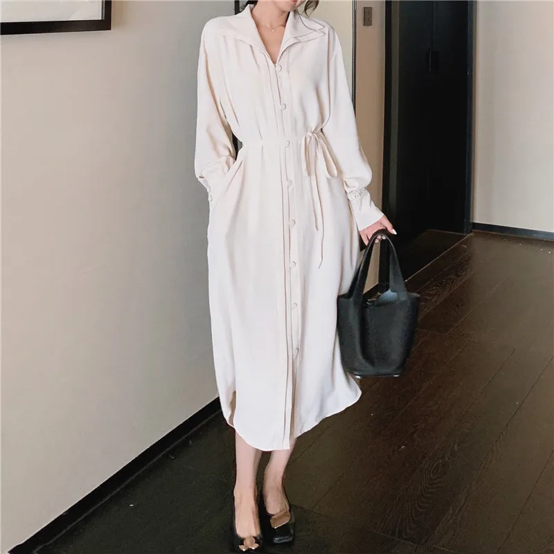 Sungtin 2020 зимнее однотонное свободное платье с поясом для женщин Элегантная