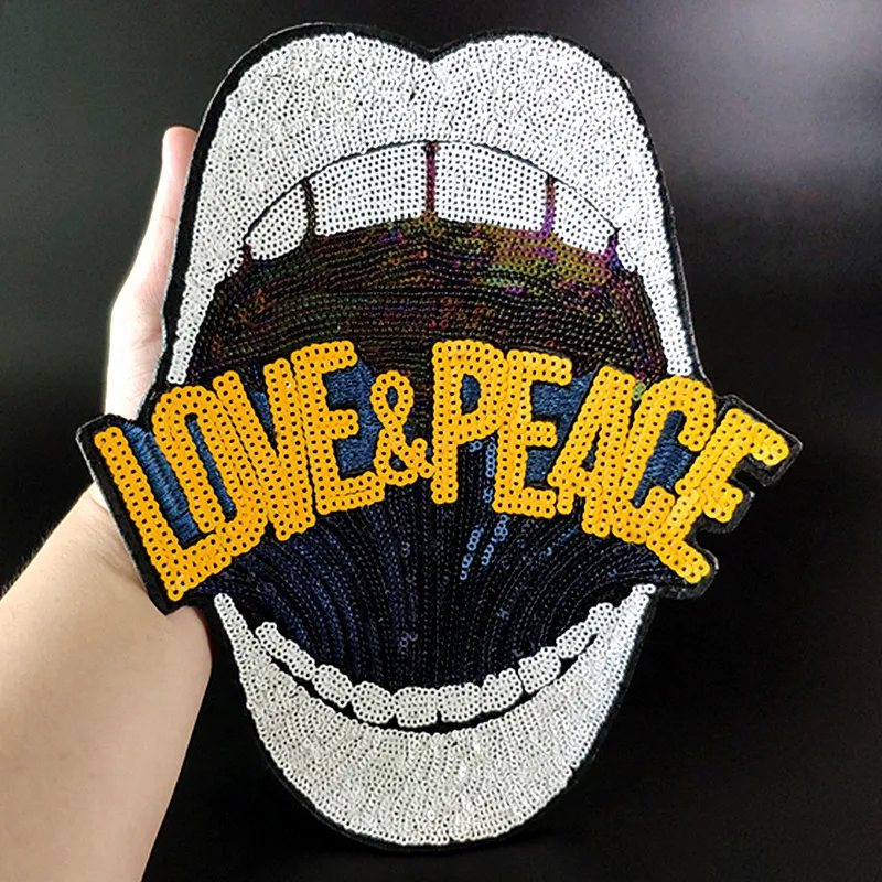Нашивка с большими блестками LOVE &amp PEACE рождественский подарок нашивки для одежды