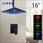 JIENI LED 8 12 16 дюймов матовый черный ручной душевой набор смеситель потолочный дождевик ванная комната ультратонкий квадратный смеситель для душа