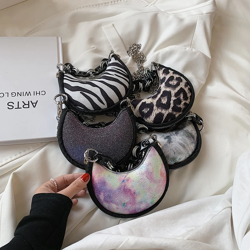 

Crescent Moon Chain Shoulder Bag For Women 2021 Beach Mini Luxury Branded Designer Handbags Purse Leopard Fashion Hand Bag