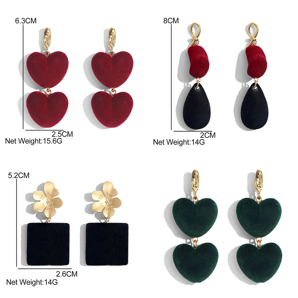 JJFOUCS 2020 модные вельветовые серьги в форме сердца для женщин красные черные
