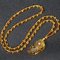 fyjs unique yellow citrines crystal engraved fabulous animal pendant handmade beads chain necklace charm jewelry