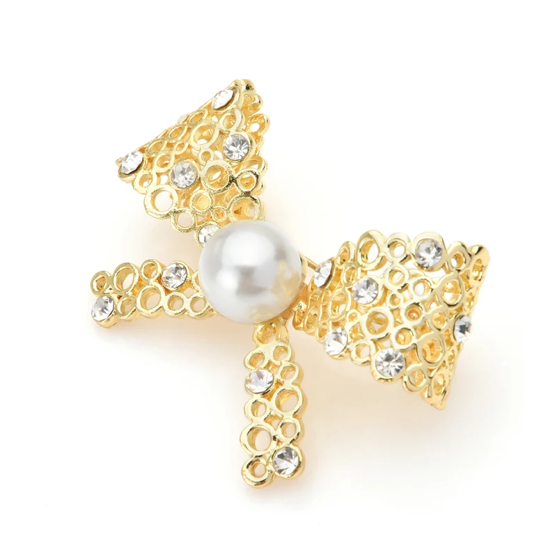 

Wuli&baby Pearl Gold Color Bow Knot Brooches Women Alloy Rosette Weddings Banquet Brooch Pins New Year Gifts