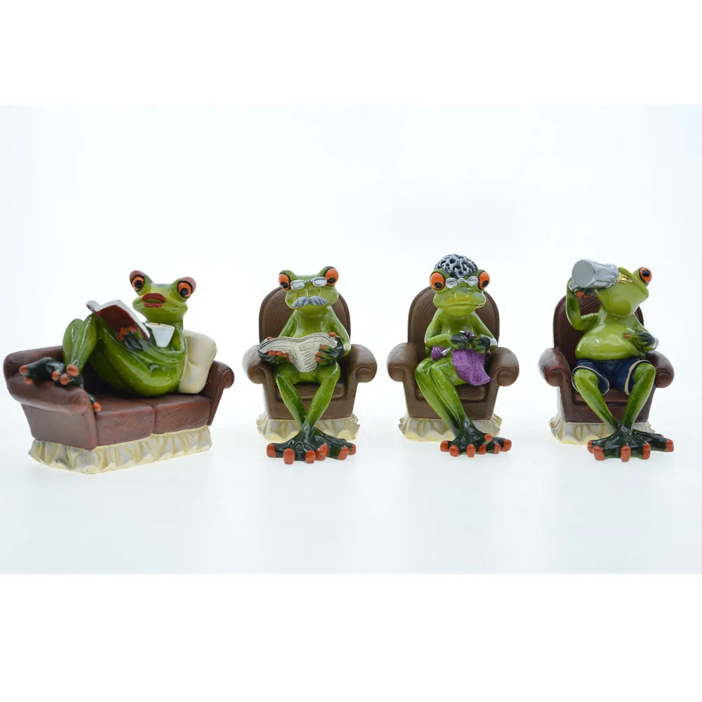 MYBLUE-estatuilla de resina Kawaii para jard&iacute;n, figura de rana en miniatura de estilo n&oacute;rdico, accesorios de decoraci&oacute;n para habitaci&oacute;n del hogar, para disfrutar de la vida, 2 unids/set por Set-1