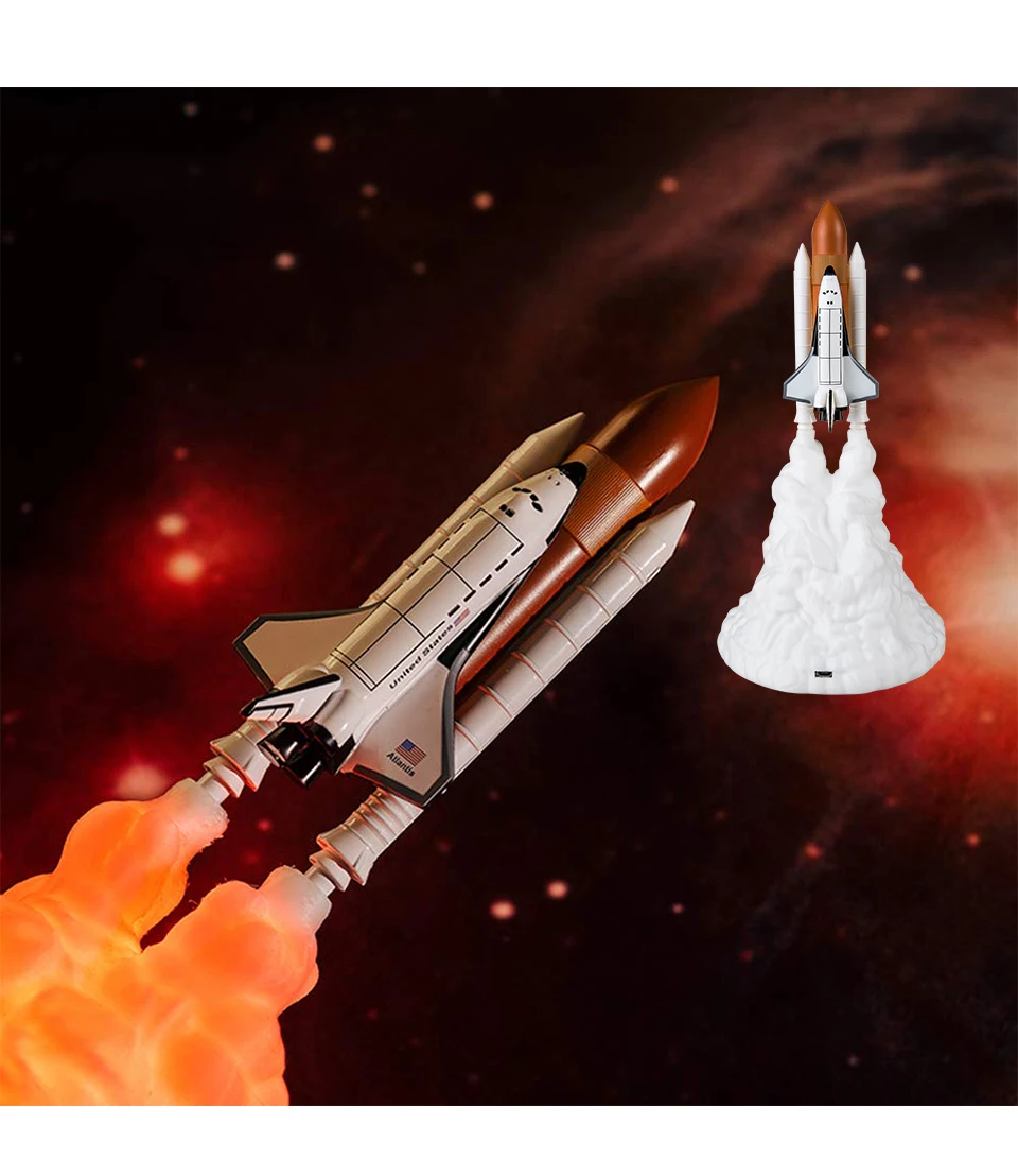 USB перезаряжаемая 3D печать Лунная лампа ракета космический челнок лампа Настольные лампы для гостиной спальни прикроватный домашний декор
