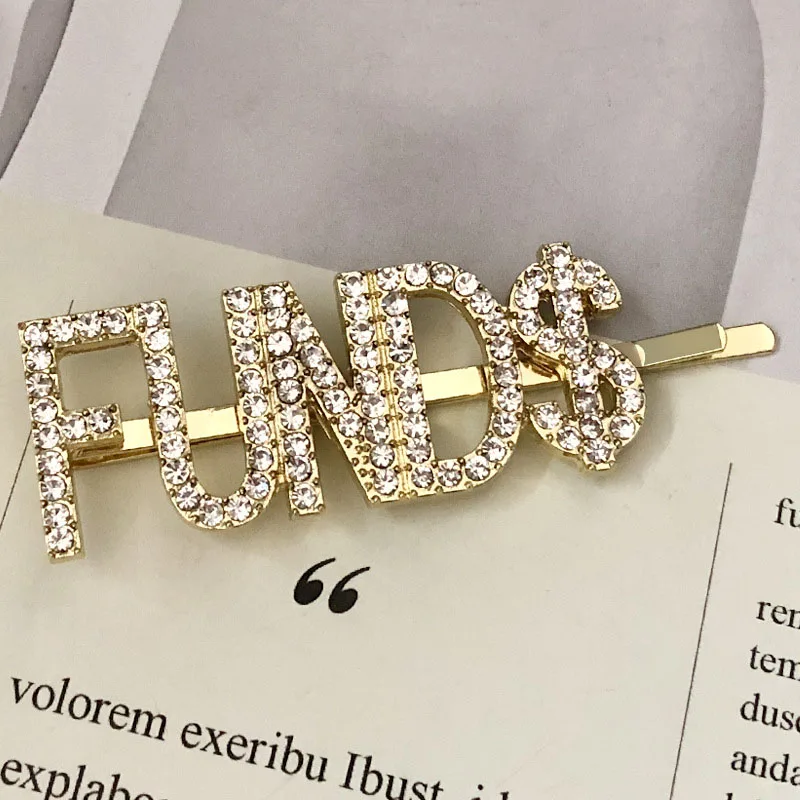 FUND-Gold 1 шт. есть/нашли буквы из кристаллов, стразы, заколки для волос, металлическая шпилька, заколки для волос, заколки для волос, аксессуары для укладки волос, ювелирные изделия - Цвет: FUND-Gold