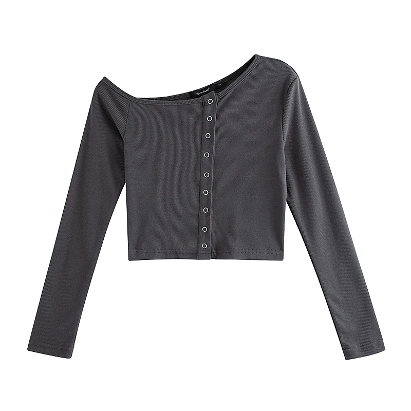 

Женская футболка с длинным рукавом, с открытыми плечами, на пуговицах