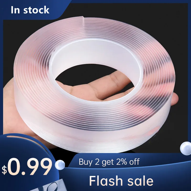 

Tape Waterproof Wall Stickers Reusable Heat Resistant Bathroom Home Decoration Tapes Transparent Double Sided Nano Tape