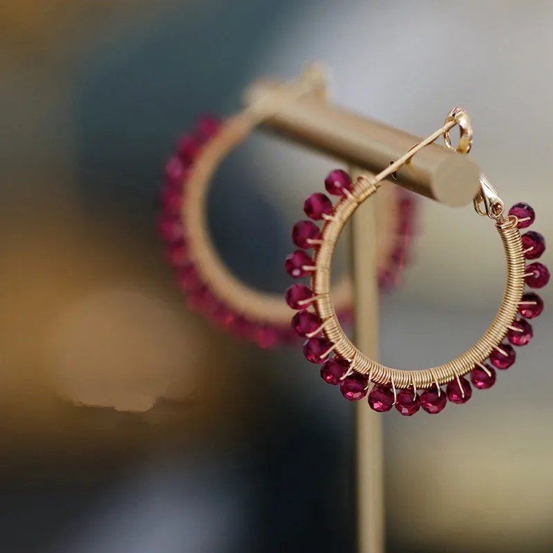 

FXLRY Original Handmade Simple Vintage Red Crystal Earrings Circle Earrings For Women Fashion Jewelry