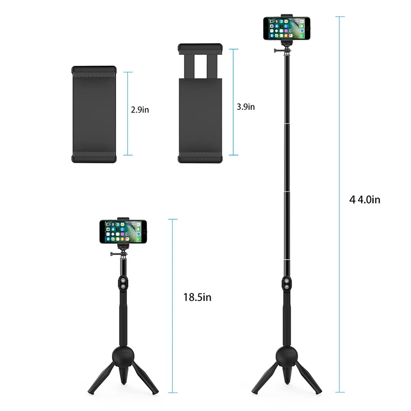 Voulttom Camera Tripod Selfie-Stick Smart Phone for Huawei Xiaomi iPhone Bluetooth Remote Portable Extendable Monopod Foldable |