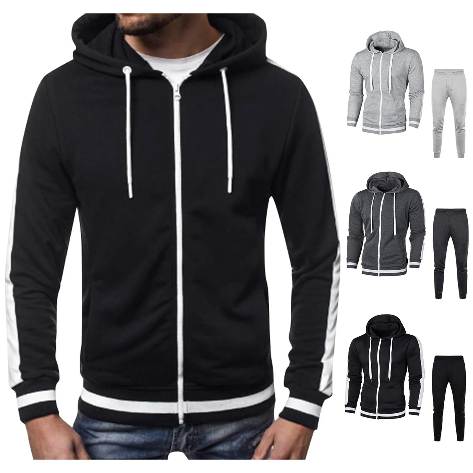 

Мужская спортивная одежда из 2-х предметов, толстовка на молнии и брюки, спортивный костюм, мужской свитер с капюшоном на молнии, Мужская оде...