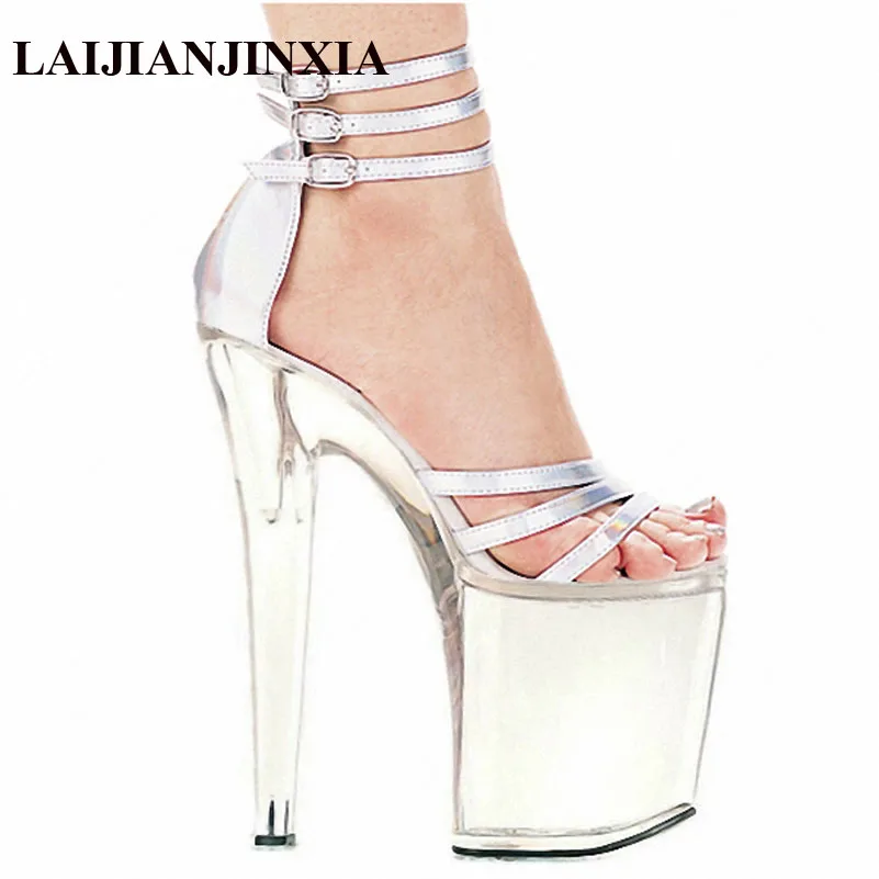 New Silver vamp crystal waterproof platform 20cm high heel sandals, Roman unique design of the nightclub pole dancing shoes