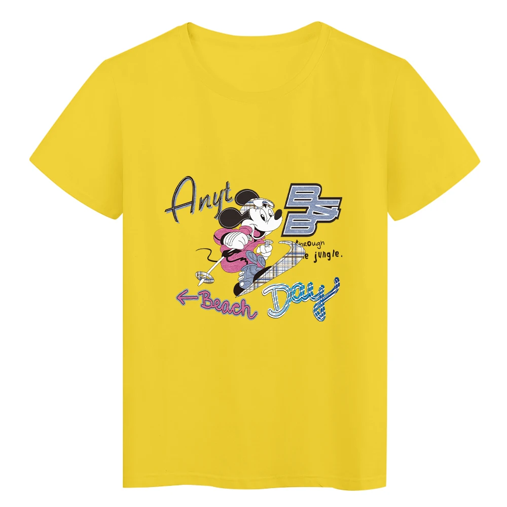 

Disney Mickey Summer Skiing Cool Tshirt Yellow Top Short Sleeve Harajuku Ropa Tumblr Mujer Streetwear Girls Can Do Anything Edgy