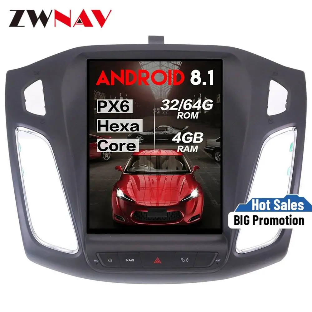 Автомобильный мультимедийный dvd плеер PX6 4 Гб + 64 ГБ Android 8 1 в стиле Тесла для Ford Focus