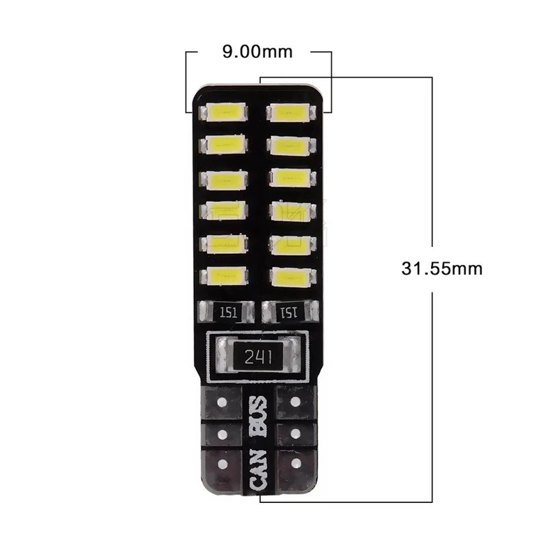 10 шт. T10 светодиодный светильник CANBUS 3014 24 SMD для салона автомобиля W5W/194 168 автомобильный габаритный светильник, Автомобильная лампочка источника, резервная лампа белого цвета