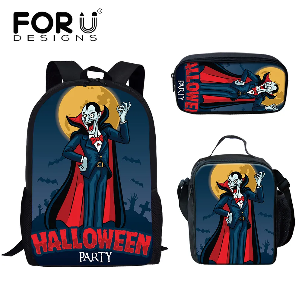 

FORUDESIGNS Halloween Design Pattern Schoolbags for Teenagers Kids New Fashion Luxury School Bags with Food Bags Penbags 3Pcs