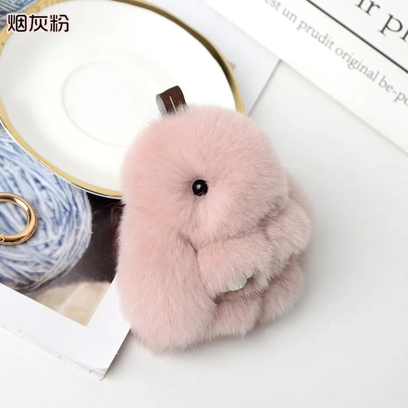 2021 New Fashion High Quality Real Fur Cute Lazy Rabbit Car Key Ring Fashion Handbag Backpack Hairball Pendant Keychain Accessor