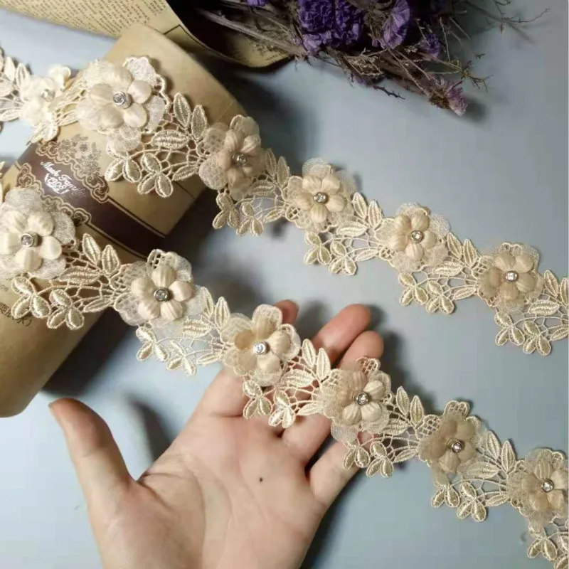 10 шт. Золотой полиэстер розовый с цветочной вышивкой кружевной подрезная Лента